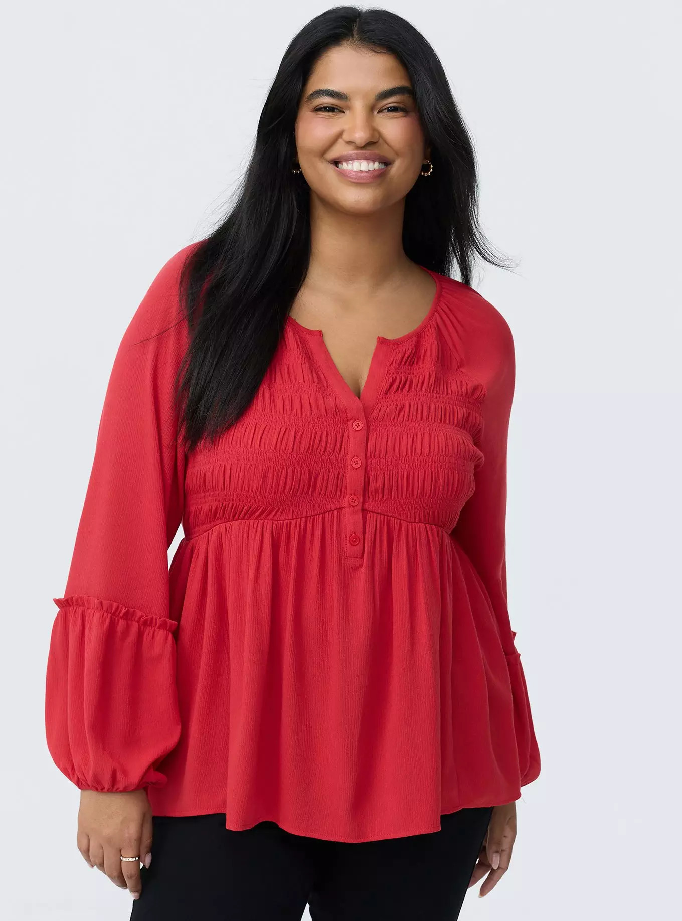 Gauze Henley Smocked Top | Torrid (US & Canada)