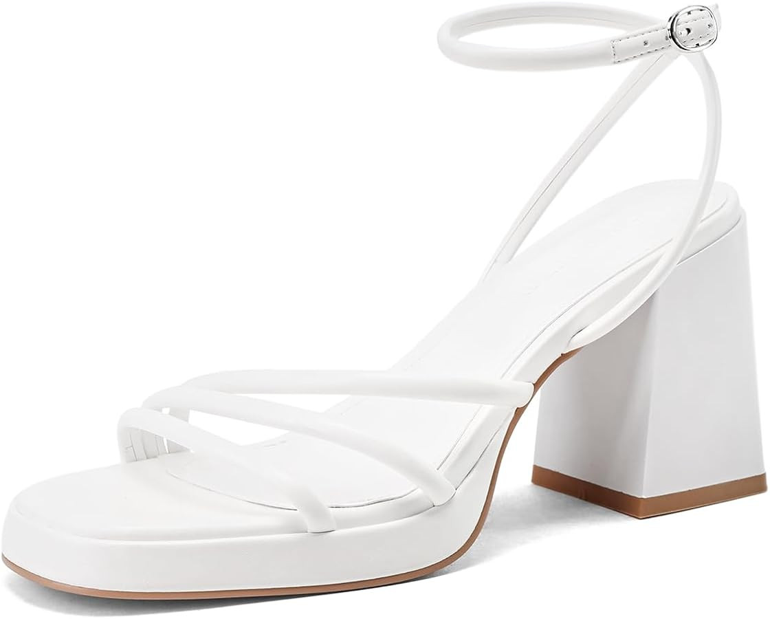 Women Heeled Sandals Chunky Heel Strappy Platform Heels for Women Gold Open Toe Fashion Evening P... | Amazon (US)