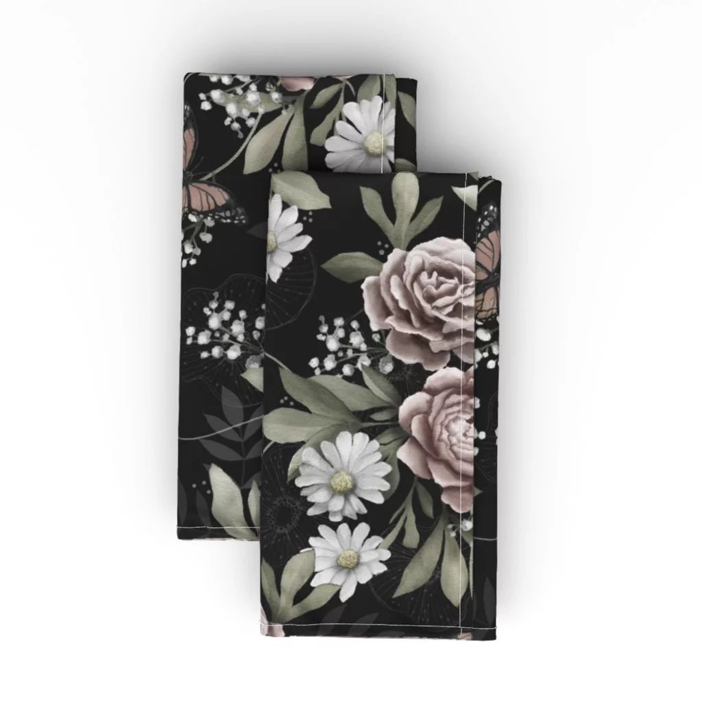 Muted Floral Pattern Dark Moody Cotton Dinner Napkins by Roostery Set of 2 - Walmart.com | Walmart (US)