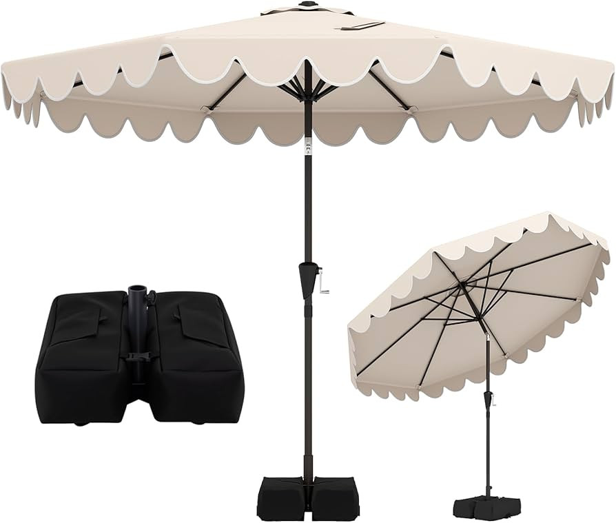 Tangkula 10 FT Patio Umbrella with Base Included, 2-Tiers Outdoor Scalloped Table Umbrella with 2... | Amazon (US)