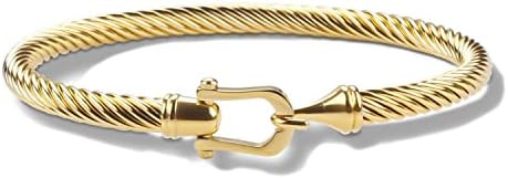 Twisted Cable Bracelet Stylish Fine Stainless Steel Cable Cuff Bracelet with Hook Clasp Bracelets... | Amazon (US)