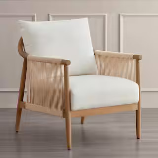 Spruce & Spring Calliope Cream Modern Fabric Accent Chair with Solid Wood Frame Armchair for Livi... | The Home Depot