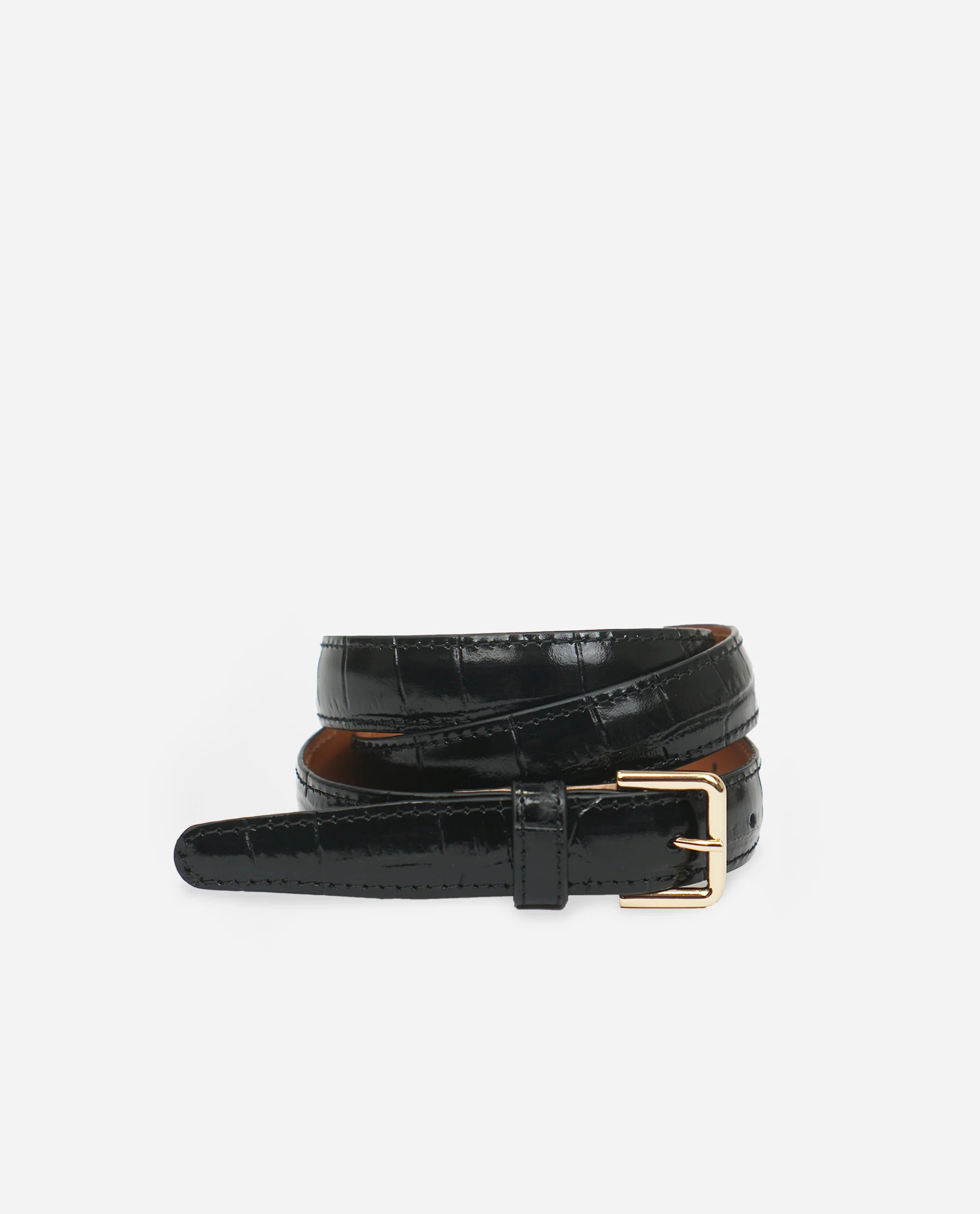 Barbara Belt Leather Black Croco | Flattered