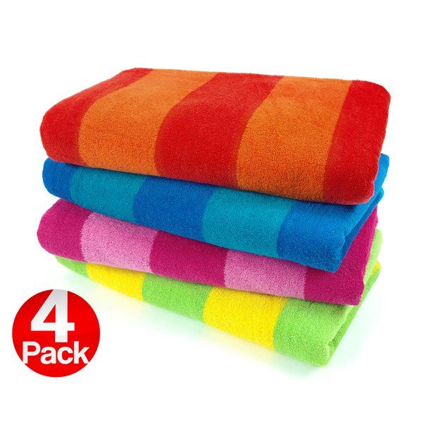 Kaufman 4 Pack Velour Two Color Stripe Beach Towel. 30in x 60in, Assorted Colors | Walmart (US)