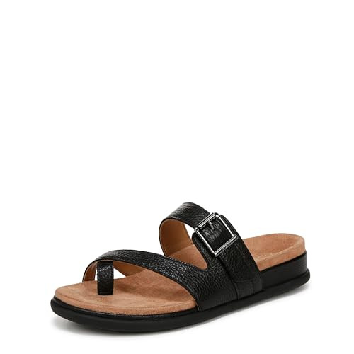 VIONIC Women's Carmela Thongs Black Leather 5 Wide | Amazon (US)