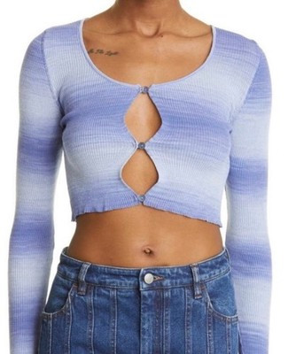 Paloma Wool Sauce Ribbed Cardigan Top Blouse Cropped Long Sleeve Blue Buttons | eBay US