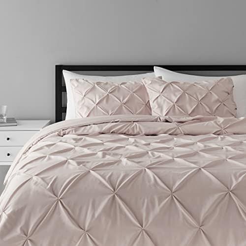 Amazon Basics Pinch Pleat All-Season Down-Alternative Comforter Bedding Set - Full / Queen, Beige | Amazon (US)
