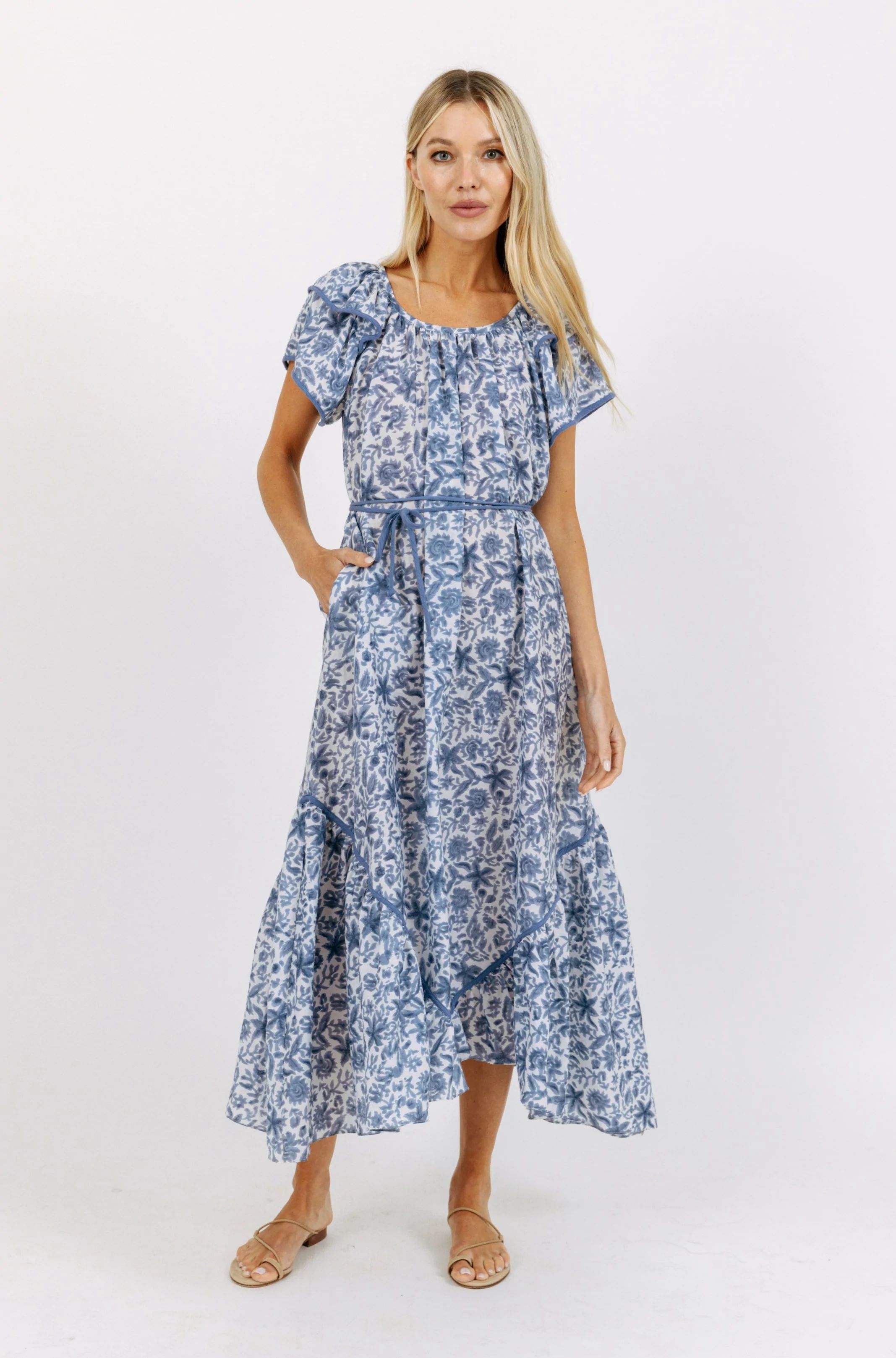 seville ruffle dress in bluebonnet - MIRTH | MIRTH