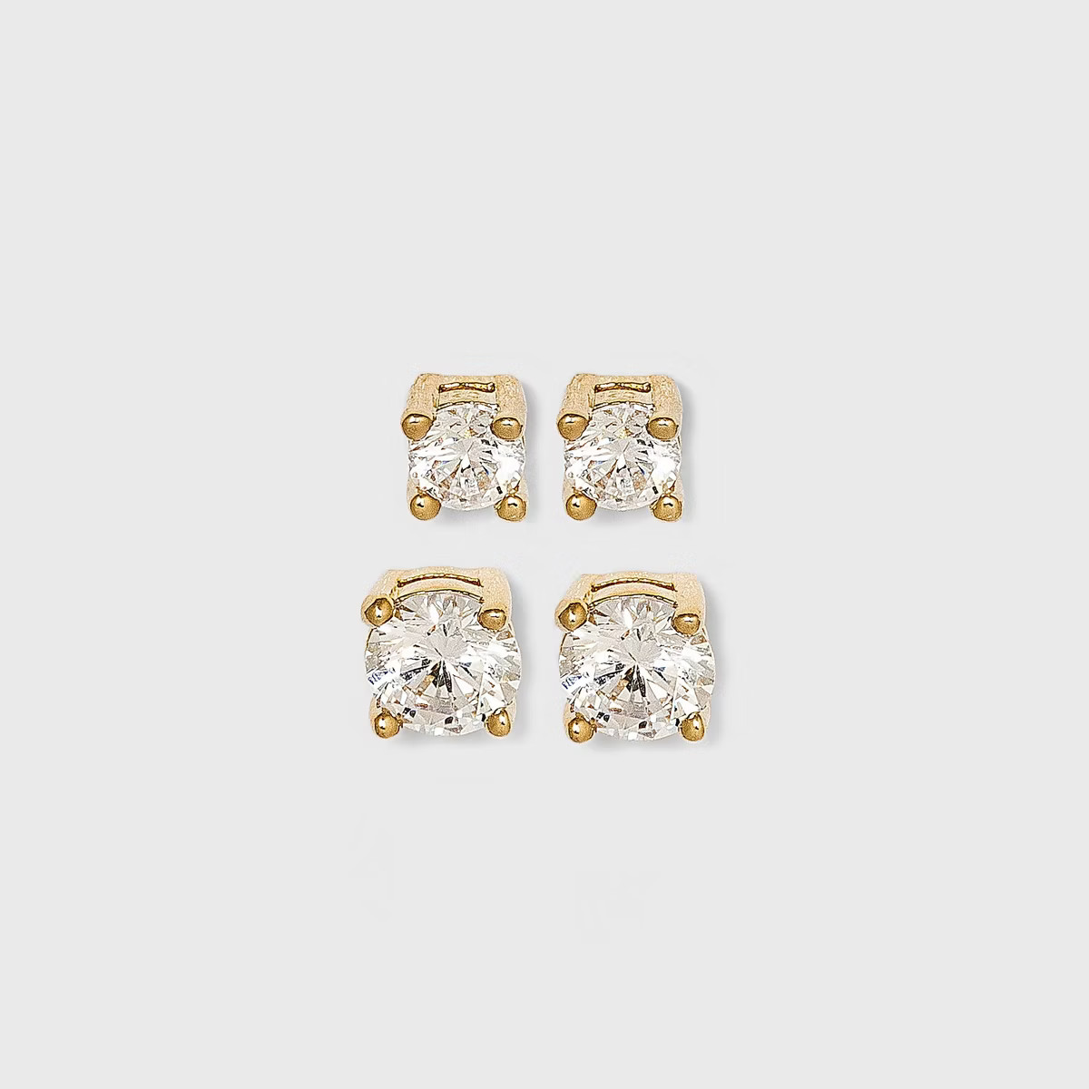 14K Gold Plated Cubic Zirconia Duo Stud Earring Set 2pc - A New Day™: Polished Nickel-Free Meta... | Target