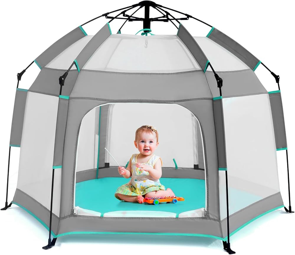 Baby Playpen with Canopy, Portable Baby Beach Tent, Toddler Play Yard Indoor and Outdoor, Foldabl... | Amazon (US)