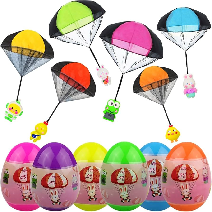 Pinkiwine 6 Pack Easter Eggs with Parachute Toys Throwing Toy for Kids Boys Girls Easter Basket S... | Amazon (US)