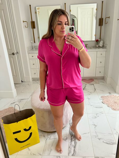 curvy barbie pink pajamas from the Nordstrom Anniversary Haul! sized up to the xl for my growing bump. take your true size! comes in plus as well. 

#LTKunder50 #LTKxNSale #LTKcurves