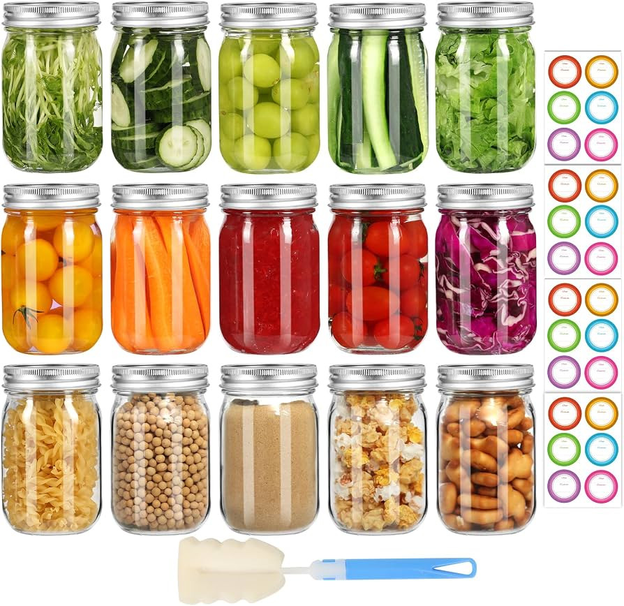 Glass Mason Jars 16 oz with Airtight Lids and Bands - 15 Pack Regular Mouth Pint Canning Jars for... | Amazon (US)
