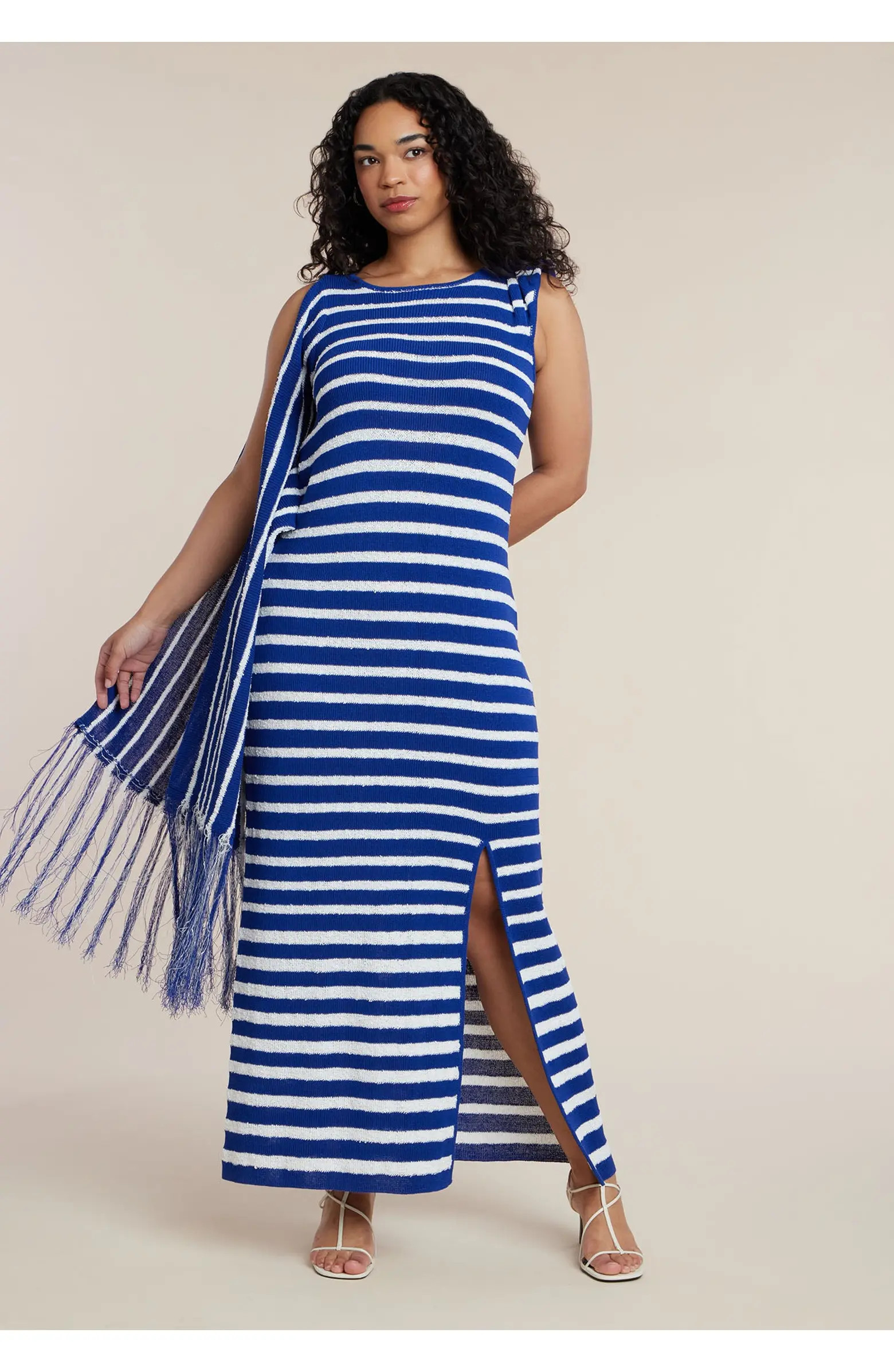 ELOQUII Fringe Detail Striped Knit Maxi Dress | Nordstrom | Nordstrom