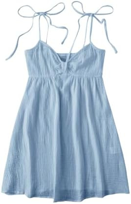 SOLY HUX Women's Tie Shoulder Y2k Cami Sun Dress Cute Spaghetti Strap Casual Summer A Line Short ... | Amazon (US)