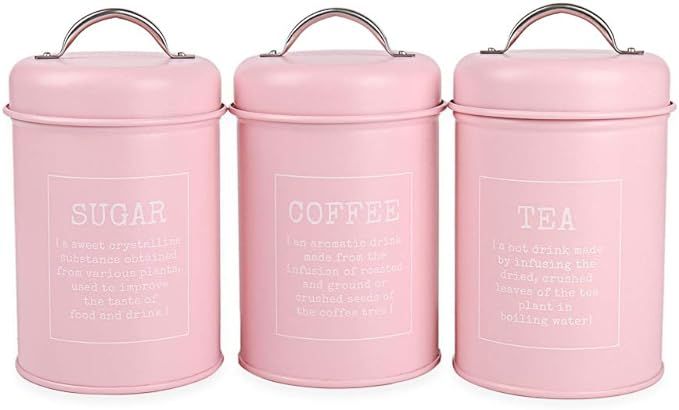 X021 Set of 3 Metal Food Storage Tin Canister/Jar with Lid (pink) | Amazon (CA)
