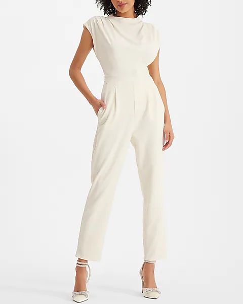 Draped Mock Neck Short Sleeve Jumpsuit | Express