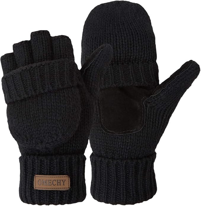Winter Knitted Fingerless Wool Gloves Thermal Insulation Warm Convertible Mittens Flap Cover for ... | Amazon (US)