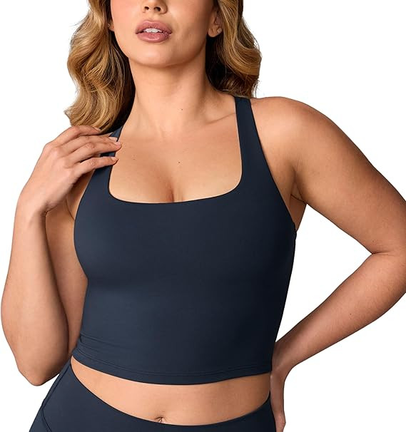Hugcurve Adjustable Racerback Longline Sports Bras Square Neck Padded Yoga Workout Crop Tank Tops... | Amazon (US)
