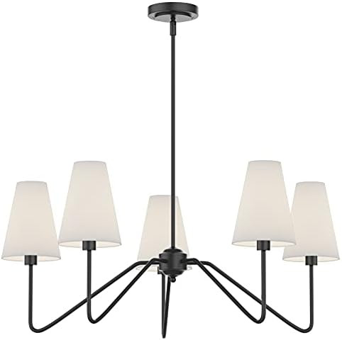 Electro bp;30"Dia 5-Arm Classic Chandeliers Matt Black with White Linen Shades,200W | Amazon (US)