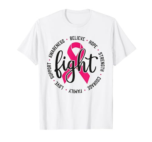Fight Breast Survivor Pink Ribbon Breast Cancer Awareness T-Shirt | Amazon (US)