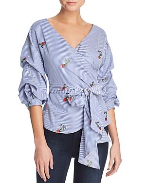 Aqua Embroidered Striped Wrap Top - 100% Exclusive | Bloomingdale's (US)