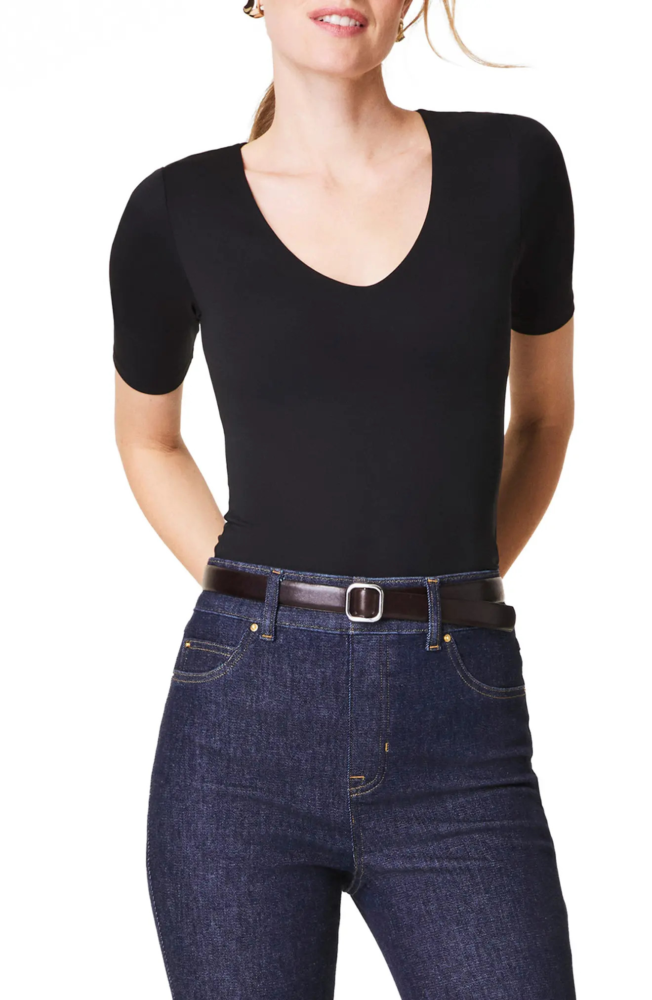 SPANX® Smoothing Jersey T-Shirt in Classic Black at Nordstrom Rack, Size Medium | Nordstrom Rack