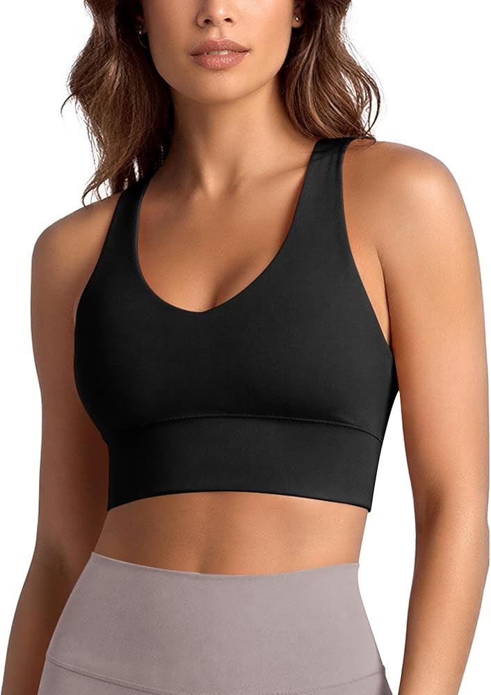 ODODOS Women's Longline U-Back Sports Bra V-Neck Padded Yoga Workout Wirefree Tank Top | Amazon (US)