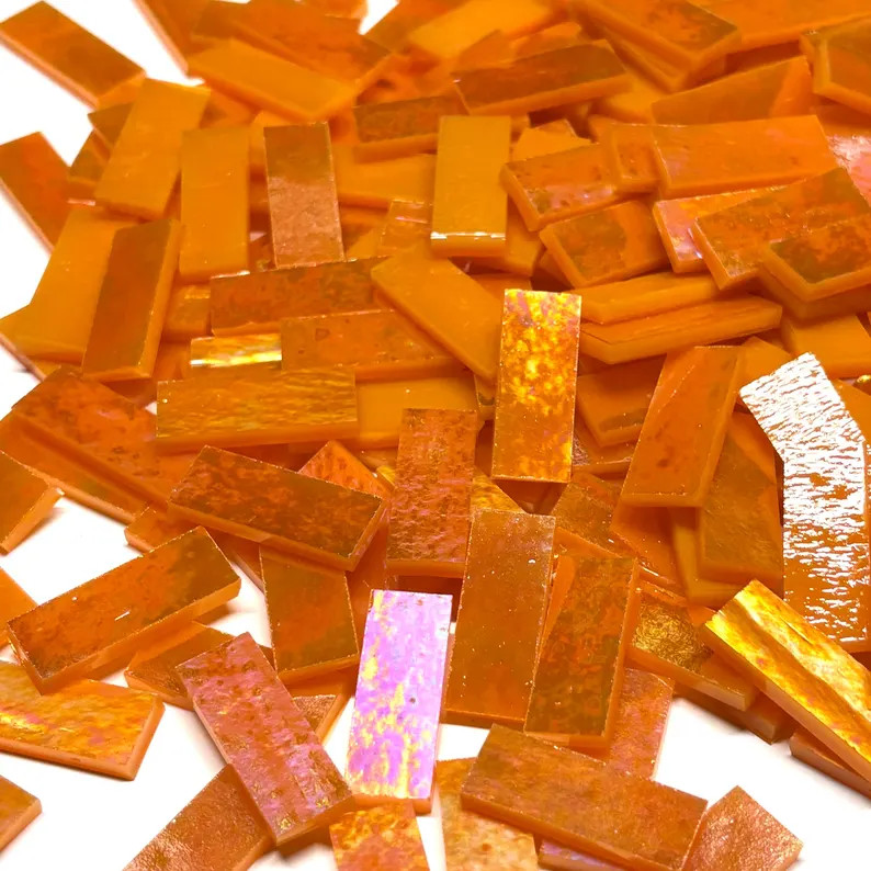 Large Iridescent Orange Stained Glass Mosaic Tile Border Pieces | Etsy (Global)