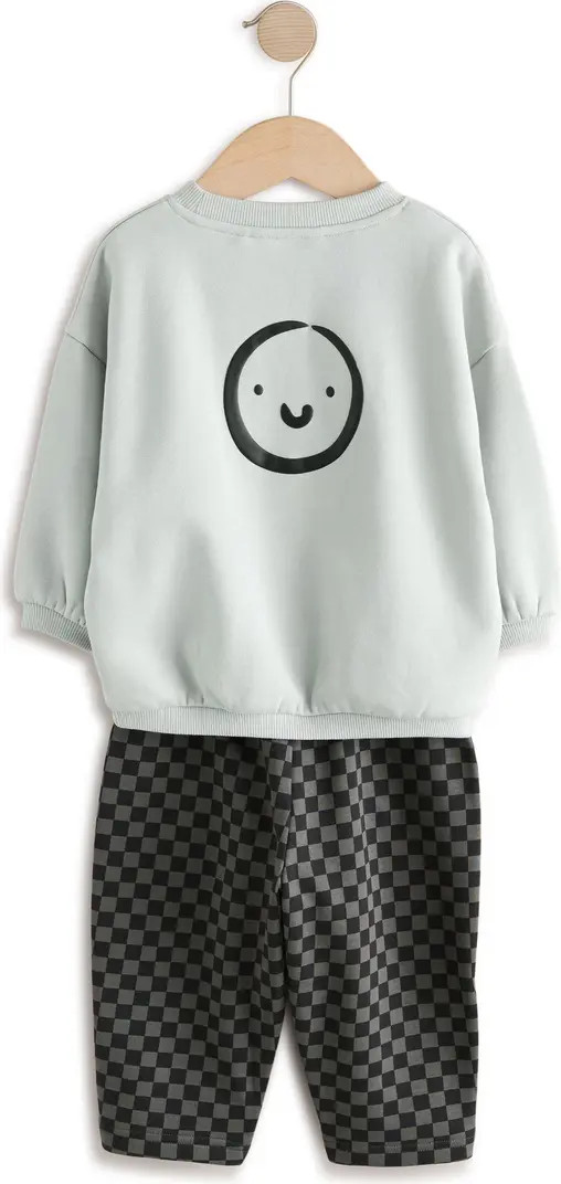 Kids' Crewneck Sweatshirt & Checkerboard Sweatpants Set | Nordstrom
