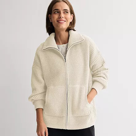 Women's FLX Chenille Zip-Up Commuter Sweater, Size: XL, Purple Rae | Kohl's