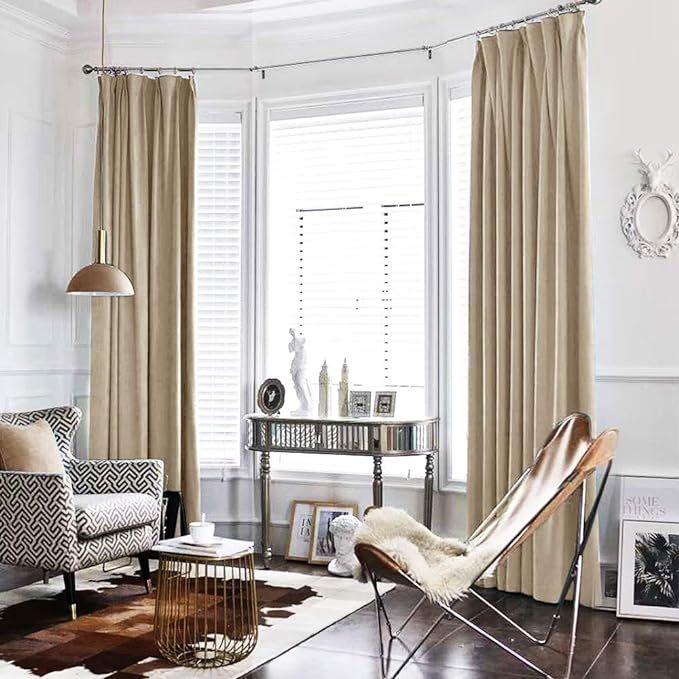 jinchan Beige Curtains Velvet Drapes Bedroom Window Curtains 95 Inch Length Living Room Rod Pocke... | Amazon (US)