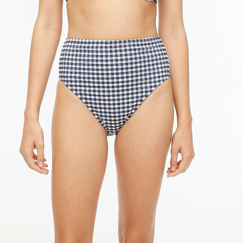 High-cut-waist bikini bottom in gingham | J.Crew US