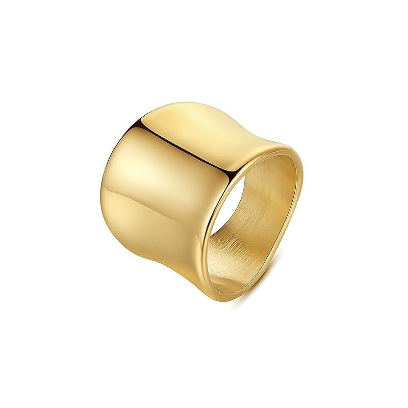 Gold Plated Rings for Women Vintage Thick Stainless Steel Thumb Rings for Men Wide Band Ring in s... | Amazon (US)