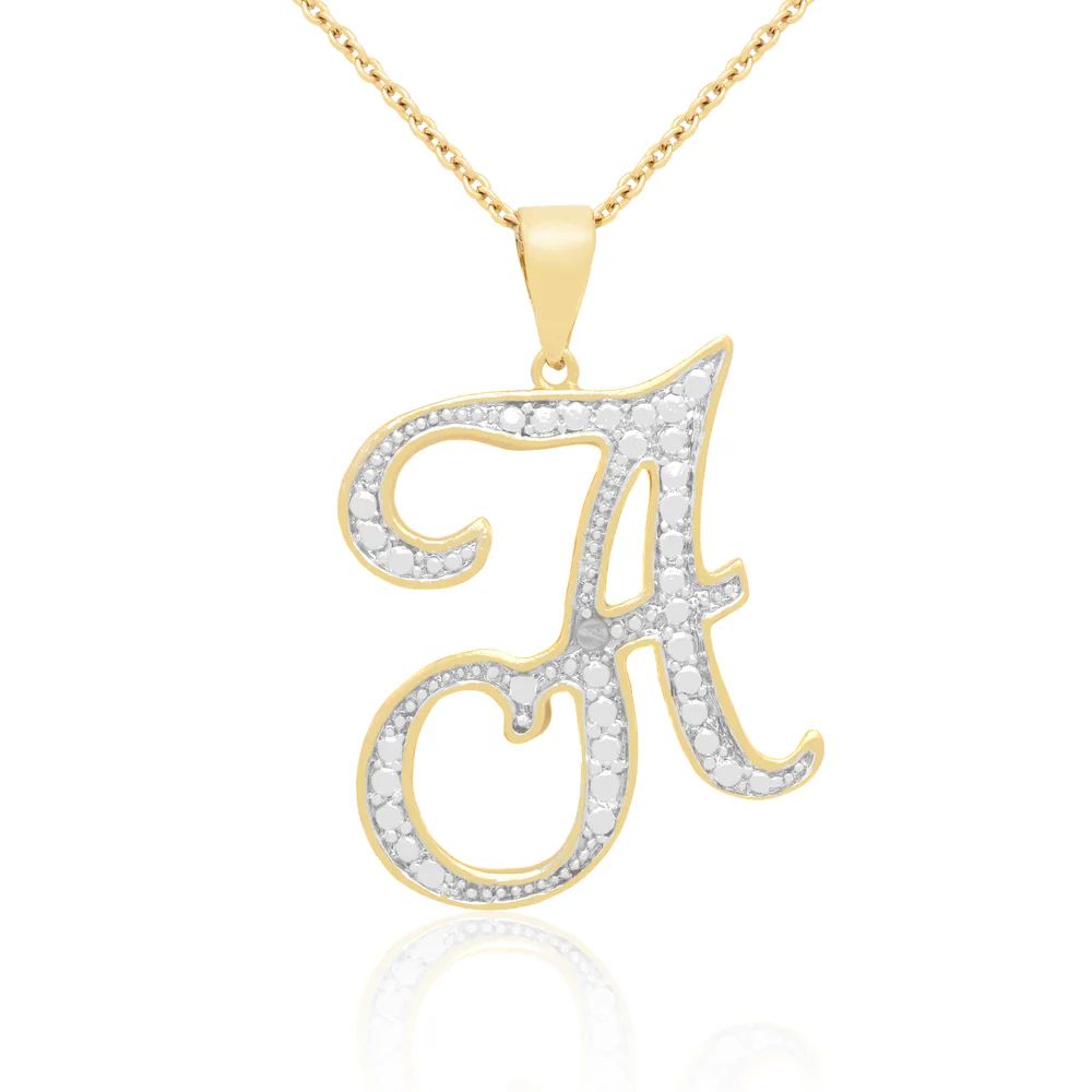 14k Gold Overlay Diamond Accent Initial Pendant Necklace (Rose, T) | Bed Bath & Beyond