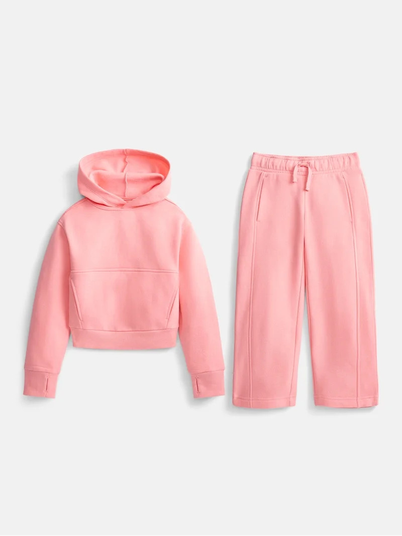 Athletic Works Girls Fleece Sweatshirt and Barrel Leg Pants, 2 Piece, Sizes 4-18 & Plus | Walmart (US)