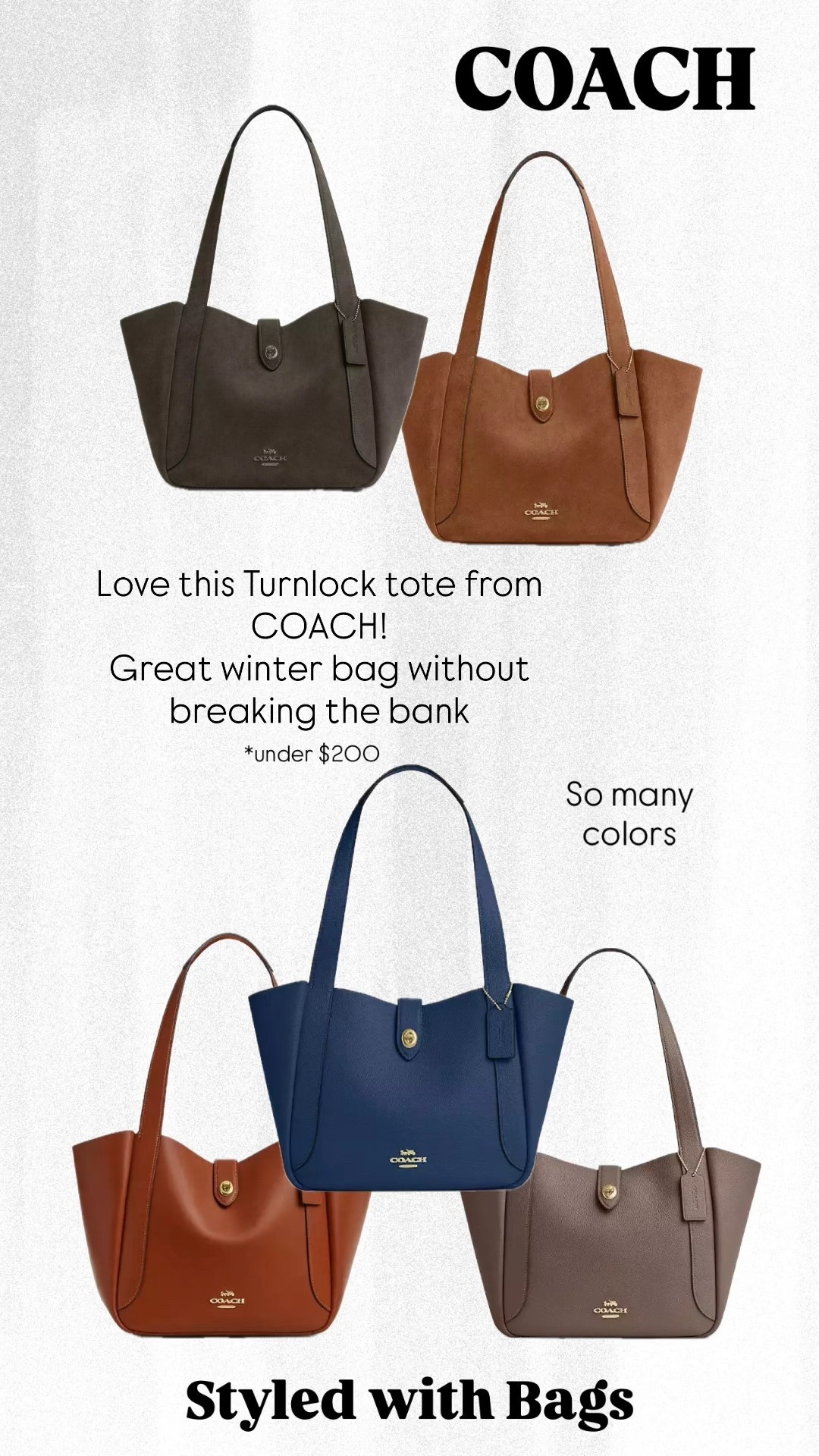 Great winter, baby or work bag!  So many colors and materials and great price point 

Coach, coach bags, coach leather bags, winter bags, suede bags, fall colored bags, work bag, tote bag, travel bag, baby bag, womens tote bag, small tote bag, medium tote bag, affordable tote bag, affordable leather bag 

#LTKBaby #LTKItBag #LTKWorkwear