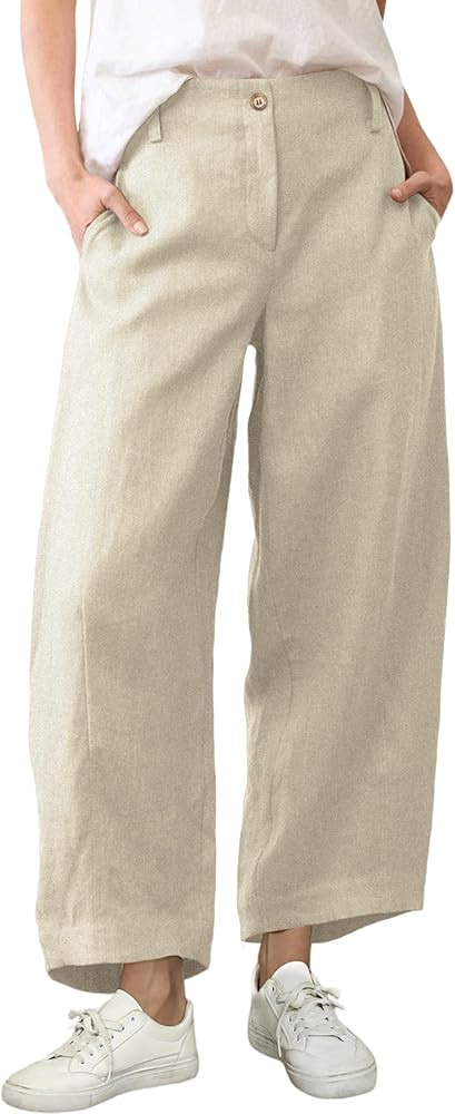 Tanming Womens Linen Pants Casual Capri Baggy Wide Leg Trousers Palazzo Pants Beach Vacation Outf... | Amazon (US)