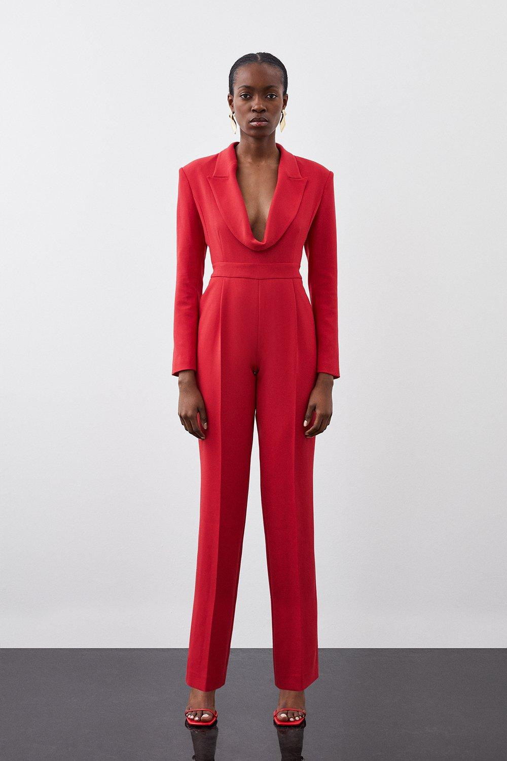 Curved Neckline Tailored Blazer Jumpsuit | Karen Millen | Karen Millen UK + IE + DE + NL
