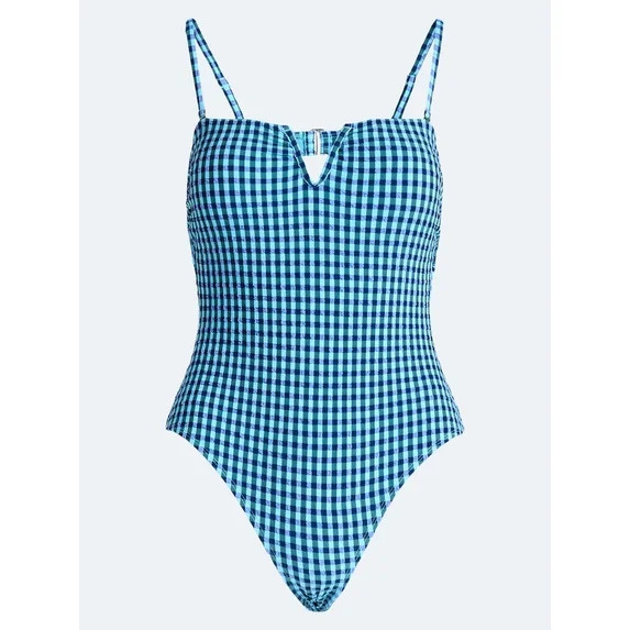 Free Assembly Women's and Women's Plus V Wire Seersucker One Piece Swimsuit, Sizes XS-3X | Walmart (US)