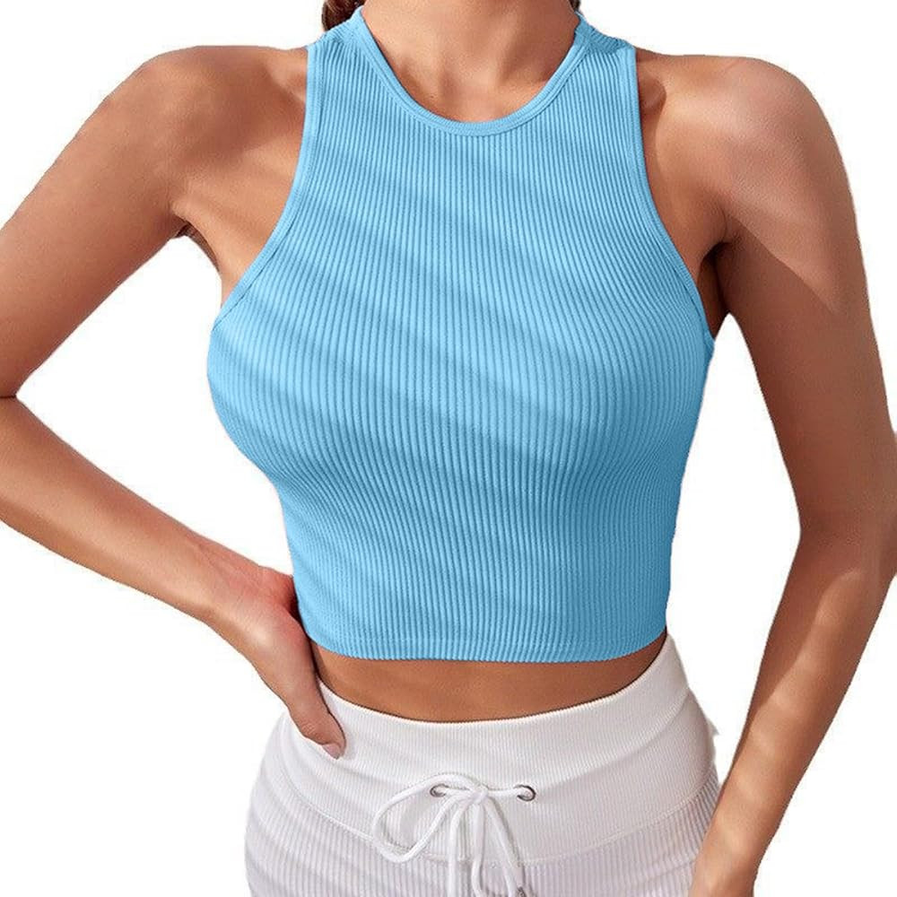 Womens Sleeveless Tank Top Ladies Ribbed Thick Strap Racerback Tight Slim Fitted Sporty Workout T... | Amazon (US)