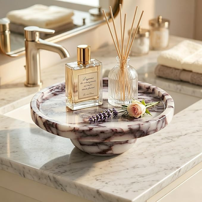 Natural Marble Tray with Legs, 7 Inch Round Marble Tray for Bathroom Counter, Vanity Perfume Deco... | Amazon (US)
