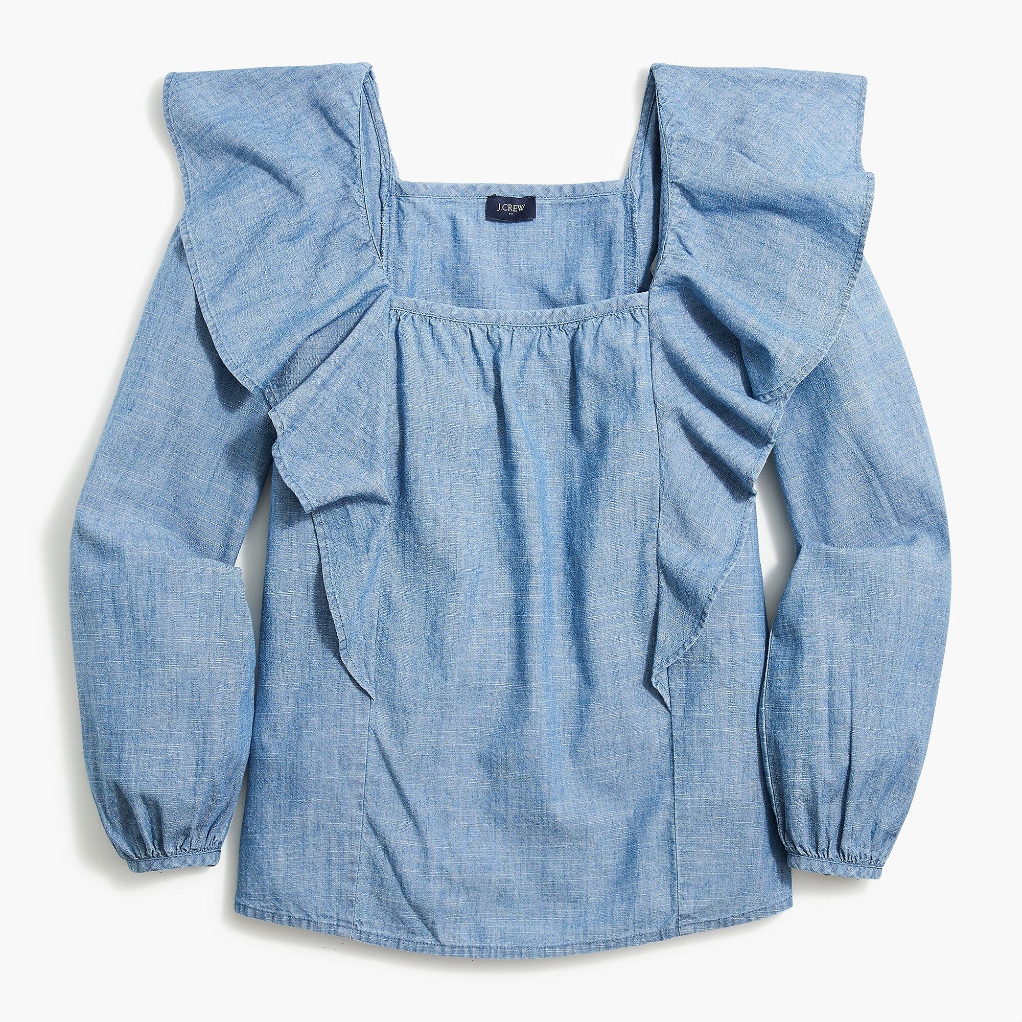 Chambray squareneck ruffle top | J.Crew Factory