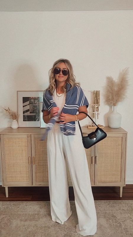 blue + white casual ootd! would be a good option for the 4th! abercrombie style | aerie | summer outfit | linen pants | white pants | target fashion 

#LTKVideo #LTKFindsUnder100 #LTKStyleTip