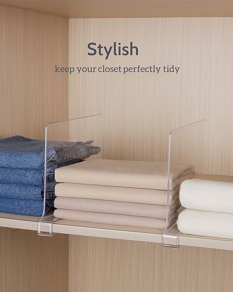 Clear Acrylic Shelf Dividers, Closets Shelf and Closet Separator for Organization in Bedroom, Kit... | Amazon (US)