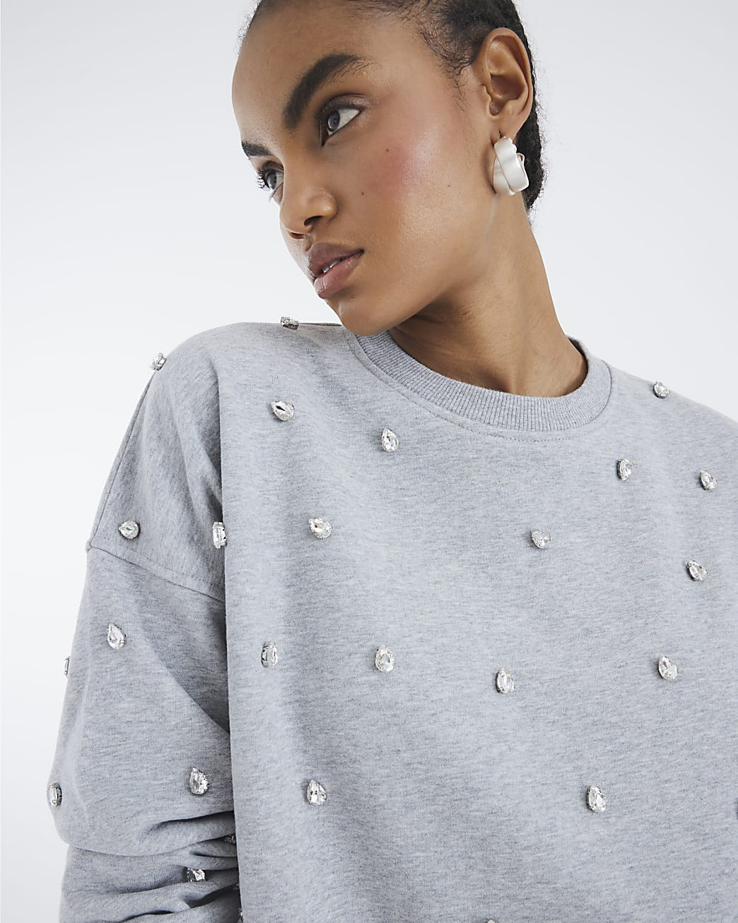 Grey Diamante Embellished Sweatshirt | River Island UK & IE