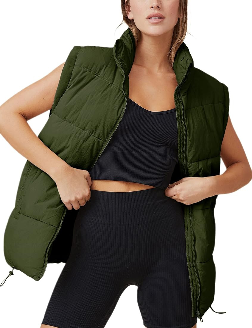 Womens Zip Up Puffer Vest Stand Collar Sleeveless Padded Jacket Coat | Amazon (US)