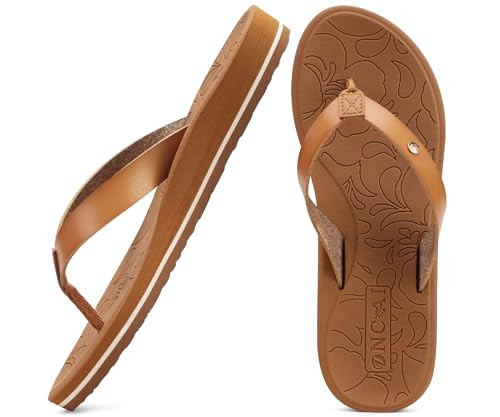 ONCAI Womens Flip Flops Arch Support Yoga Mat Summer Beach Leather Woman Dressy Thong Sandal for Women 2025 with Plantar Fasciitis Walking Ladies Sandal Outdoor Rubber Soles Khaki Size 11 | Amazon (US)