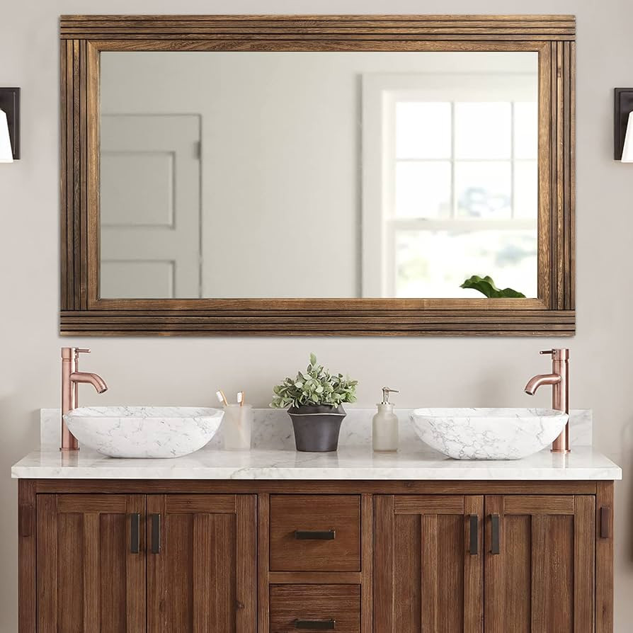 YOSHOOT Hand-Made Wooden Spliced Wall Mirror for Bathroom, Rustic Farmhouse Vanity Mirror, D\u00e... | Amazon (US)