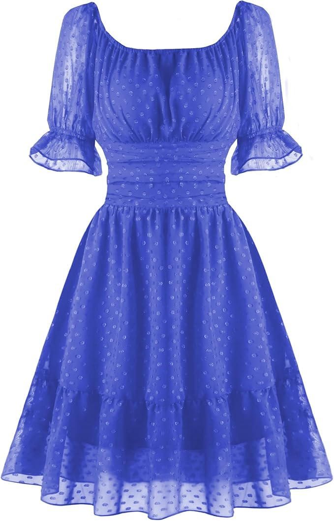 tagunop Women's Summer Casual Dress Smocked Square Neck Mini Dresses Ruffle Short Sleeve Sundress | Amazon (US)